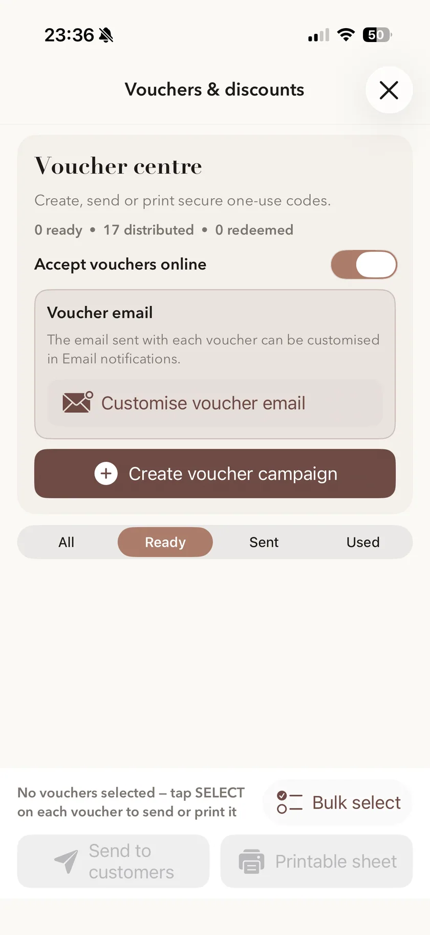Voucher centre in Muluno on iPhone